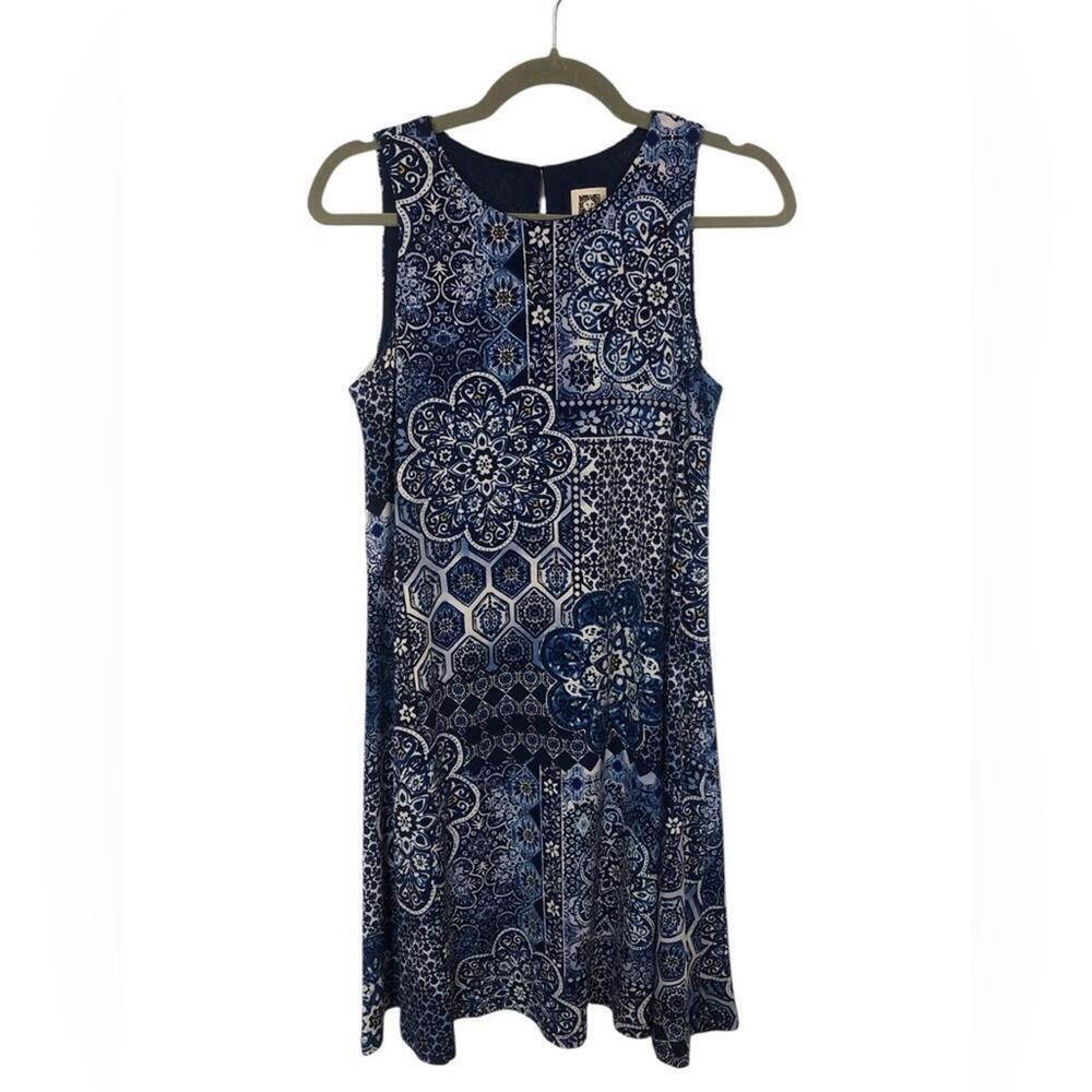 Anne Klein Dress Fit And Flare Fully Lined Blue Single Button Closure Sleeveless